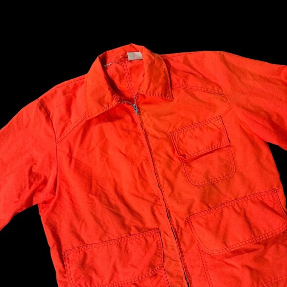 Vintage Orange Hunting Jacket Medium Small Game Pocket Zip Up Retro 1970s As Is - Picture 1 of 12